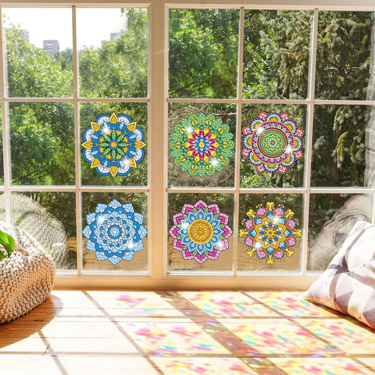 MEIEST 6 PCS Diamond Art Painting Kits for Suncatchers Mandala Art Stained Glass Window Clings, Mosaic Painting by Numbers,Window Film Static Clings 3D Decals,Art Craft Supplies (1) MEIEST
