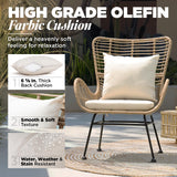 IDZO Isabelle Upgraded 2000 Hours UV Wicker Chairs Outdoor Set of 2, 500 lbs Capacity Outdoor Patio Chair, All-Weather Club Chair with Water-Resistant Olefin Cushions, Boho Style, Beige IDZO