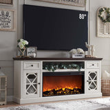 Farmhouse Fireplace TV Stand with 36" Electric Fireplace for 80 Inch TVs, 31" Tall Entertainment Center w/Drawer & Diamond Panel Door, Highboy Media Console for Living Room, 70inch, White IFGET