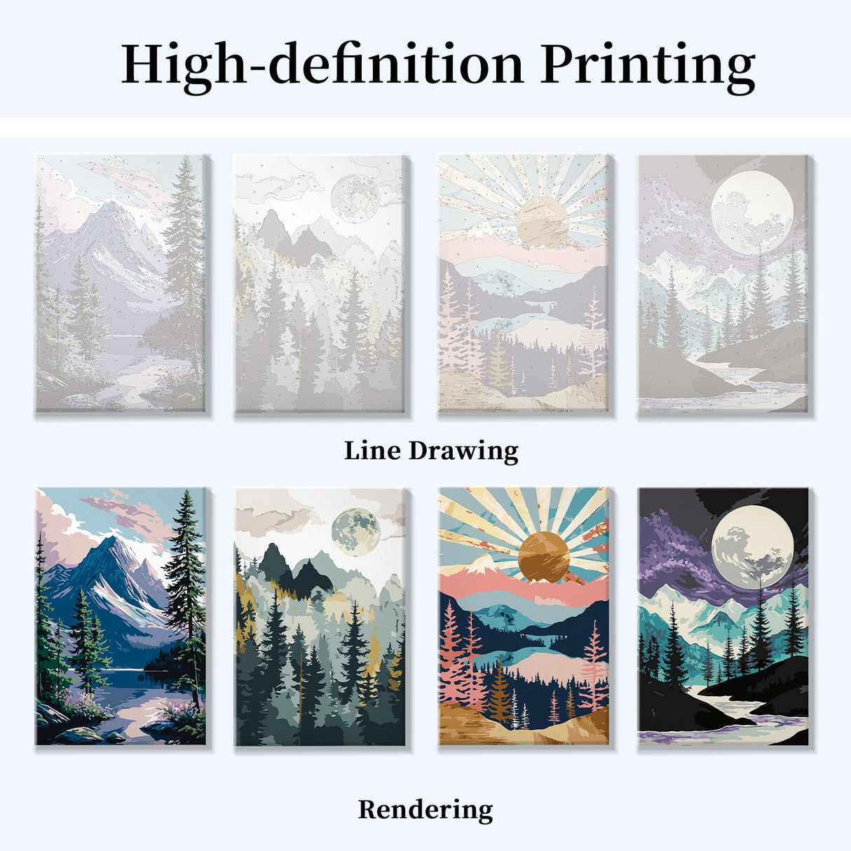 JOOZ 4 Pack Framed Paint by Numbers Kit for Adults, Mountain Sunset Paint by Number with Easel, DIY Moon Lake Adult Paint by Number Kits on Canvas, Landscape Oil Painting Kit for Home Decor 8x12 Inch JOOZ