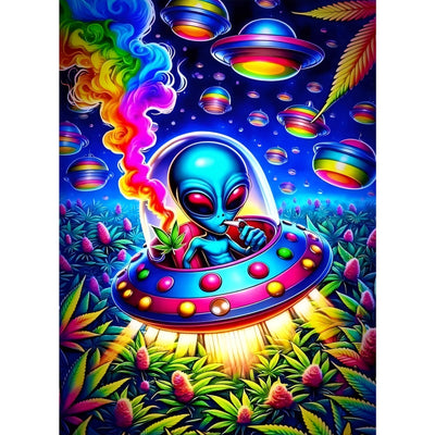 puonidwo Trippy Alien Spaceship 5D Diamond Painting Kit, Round Full Drill DIY Diamond Art for Adults, Beginners, Home Decor, 12x16 Inch