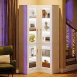 Tribesigns 70.9" Tall Bookcase with LED Light, Modern 5-Tier Bookshelf Display Cabinet with 4 Acrylic Doors, L-Shaped Corner Storage Cabinet for Bedroom Living Room Office, White Tribesigns