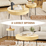 COSTWAY Farmhouse Round Coffee Table Set of 2, Rustic Sofa Side Tea Tables w/Wood Finish, Metal Frame, Adjustable Foot Pads, Nesting End Table Set for Living Room (Radial Pattern, Light Natural) COSTWAY