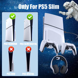 HEATFUN PS5 Slim Wall Mount Kit, Metal PS5 Slim Wall Shelf with Controller and Headphone Holder with 2-in-1 Magnetic Charging Cable - White HEATFUN