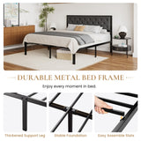 SHA CERLIN King Size Metal Platform Bed Frame,Linen Upholstered Button Tufted Headboard, Mattress Foundation with 12.4” Under-Bed Storage, Noise-Free, Easy Assembly, No Box Spring Needed, Dark Grey SHA CERLIN