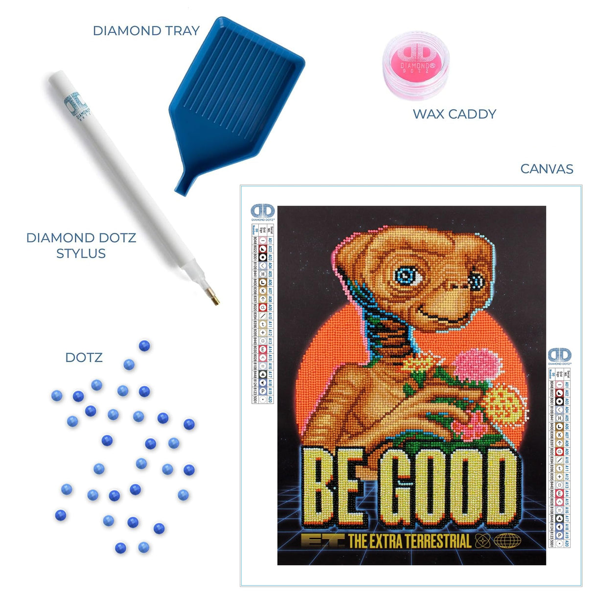 DIAMOND DOTZ Kit - E.T. Be Good - Diamond Painting Kit for Adults - Diamond Art Painting of E.T. the Extra-Terrestrial - Movie Diamond Painting Camelot Fabrics