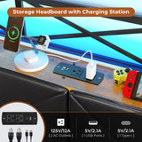 DICTAC King Size Bed Frame with Storage Headboard, LED Lights, and 2 Drawers – No Box Spring Needed, Black DICTAC