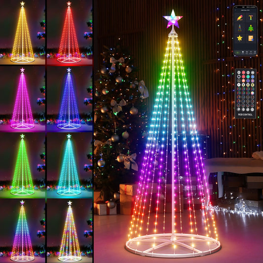 Danshinro 6FT LED Smart Christmas Tree - Outdoor & Indoor Lighted Christmas Tree Decorations Indoor Christmas Cone Tree 210 Led App Music Control Color Changing Christmas Tree Light for Yard & Garden