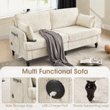 HOMEFUN Small Loveseat Couch for Living Room, 68" Modern Style Chenille 2-Seater Sofa with USB Charger、LED Lights and Storage Pocket HOMEFUN
