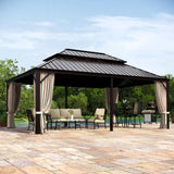 MIXPATIO 14' x 20' Hardtop Gazebo, Galvanized Steel Metal Double Roof Gazebo, Permanent Outdoor Metal Pavilion with Curtain and Netting for Deck, Backyard, Patio, Lawns MIXPATIO