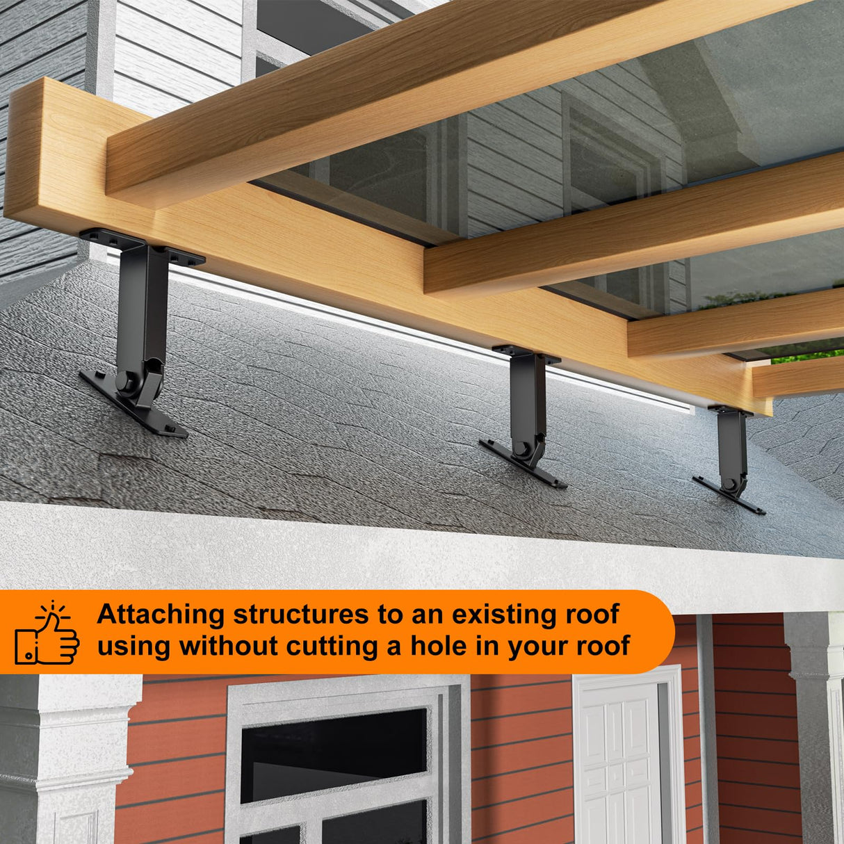 TROPTOLKY Heavy Pergola Brackets Adjustable Black Metal Roof Riser Beam Bracket Kit for Patio Roof and Patio Pergola (3Pcs ) TROPTOLKY