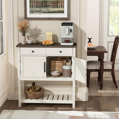ChooChoo Farmhouse Console Table, Entryway Table with Storage Shelf, Coffee Bar Cabinet, Narrow Buffet Sideboard for Kitchen, Hallway, Living Room, White ChooChoo