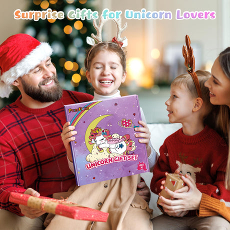 PERRYHOME Unicorns Gifts for Girls Age 4 5 6 7 8 9 10+ Birthday Back to School Day Gifts,Soft Plush Toys Set with Light-up Star Pillow,DIY 900ML Bottle,Diary,Coin Purse,Unicorn Plush Accessory PERRYHOME