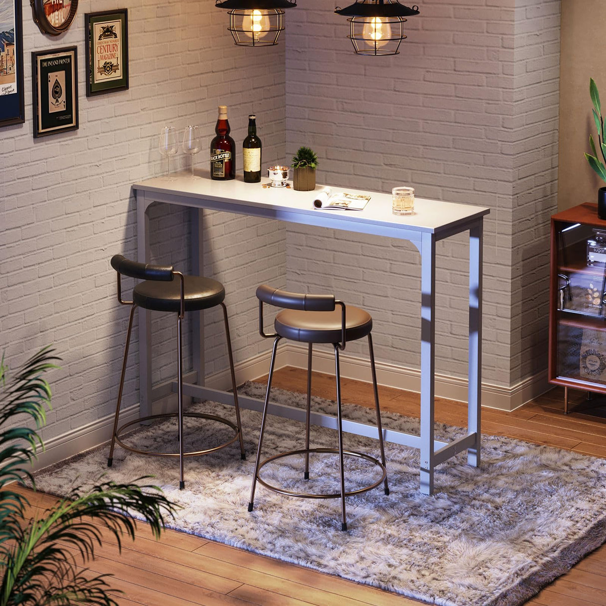 ODK 55 Inch Bar Table, Bar Height Pub Table, Counter Height Bar Table, Rectangular High Top Kitchen & Dining Counter Tables with Sturdy Legs & Easy-to-Clean Top, Indoor use, White ODK