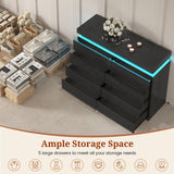 UPOSOJA Tall Black Dresser for Bedroom, Modern 8 Wood Drawers with LED Light and Power Outlet, Floating Dressers for Closet, Large Chest of Drawer for Living Room, Hallway, Entryway (8 Drawers,Black) UPOSOJA