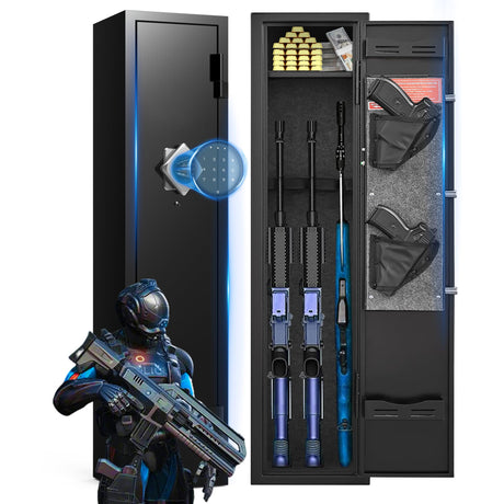 2-3 Gun Safe for Rifles and Pistols, No Assembly Required, Gun Safes for Rifle with Password Lock, Gun Cabinet for Home with Removable Shelf，180° Full Access Door, Alarm System & Mute Mode Marcree