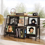 HOOBRO 4-Tier AV Media Stand with LED Light, Media Shelf Cabinet, Wooden Stereo Cabinet for Record Player, Entertainment Center, Game Console, Vinyl Record Storage, Rustic Brown BF114DCJ01 HOOBRO