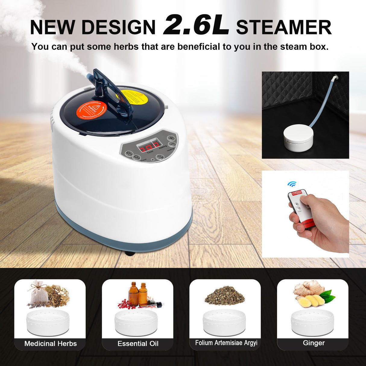 MIXC Portable Steam Sauna Box, Portable Sauna for Home, Person Sauna Tent Sauna Box at Home Spa with 2.6L & 1500W±10%, Remote Control, Folding Chair, Home Sauna for Gym,Pilates,Garage,Hot Tub MIXC