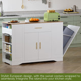 VALONDINO 46.5" Modern Kitchen Island with Trash Can Storage Cabinet, Rolling Kitchen Island Cart on Wheels with Open Side Shelves & Drawers, Storage Cabinet with Inner Adjustable Shelves, White-1 VALONDINO
