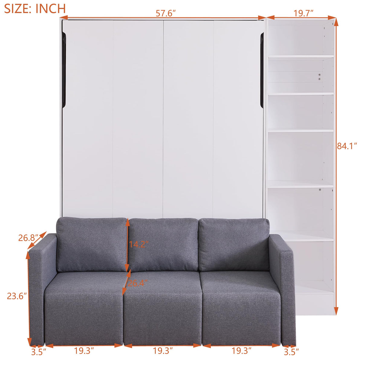 Full Size Murphy Bed Wall Bed with Sofa and Storage Shelves, White Merax