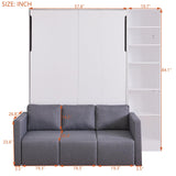 Full Size Murphy Bed Wall Bed with Sofa and Storage Shelves, White Merax