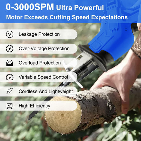 Reciprocating Saw Compatible with 18V Battery,Cordless Reciprocating Saw,0-3500SPM Variable Speed, 4 Saw Blades/Protective Glasses/Mitten Kit for Wood/Metal/PVC Cutting（Battery not included） Mudite