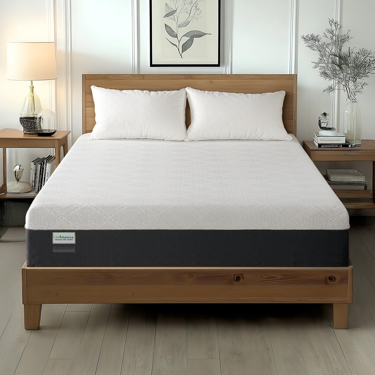 Life Balance 8 Inch Queen Size Mattress, Cooling Gel Memory Foam Mattress in a Box, Made in USA Queen Mattresses, Motion Isolation, Pressure Relief, Medium Firm, CertiPUR-US Certified, CY-8-Q Life Balance