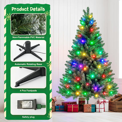 MIMIRGB 6Ft Rotating Artificial Christmas Tree, 360° Spinning Christmas Tree Stand with Remote Control and Timer W/300 Warm LED Lights