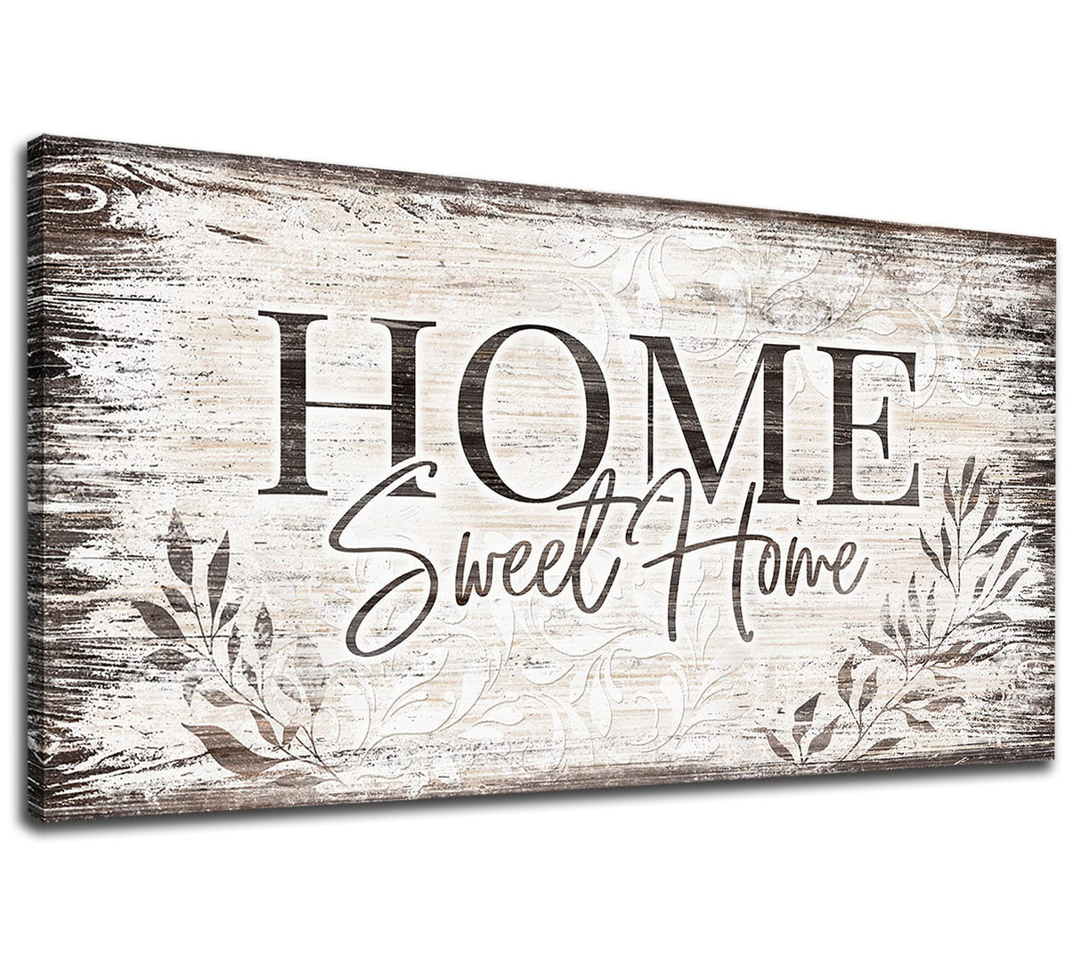 Home Sweet Home Wall Art Sign Large Dark Brown Farmhouse Wall Sign for Living Room Decoration Wooden Board Design Canvas Prints Modern Rustic Artwork Leaf Pictures Wall Decor 20" x 40" arteWOODS