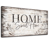 Home Sweet Home Wall Art Sign Large Dark Brown Farmhouse Wall Sign for Living Room Decoration Wooden Board Design Canvas Prints Modern Rustic Artwork Leaf Pictures Wall Decor 20" x 40" arteWOODS