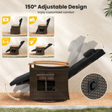 Tangkula Patio Rattan 360 Degree Swivel Recliner Chair, Wicker Lounge Chair w/Adjustable Backrest & Footrest, Cushioned Push Back Reclining Seat w/Flip Side Table for Porch, Yard, Lawn (1, Black) Tangkula