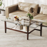 Tangkula Glass Coffee Table, 42” 2-Tier Rectangular Center Table with Storage Shelf & Solid Rubber Wood Legs, Modern Cocktail Table for Living Room, Home Office (Brown, 42" x 23.5") Tangkula