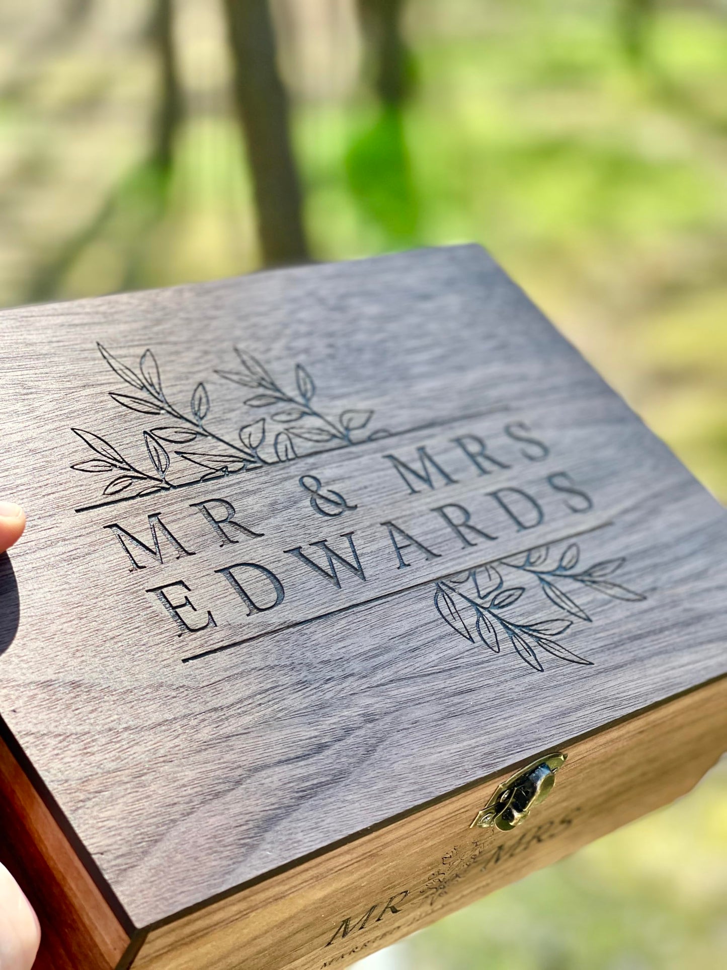 Custom Personalized Wooden Keepsake box - Wedding Card box, Anniversary, Engagement Gift for Couple, Bride, Groom, Wood Memory gift box (Walnut)