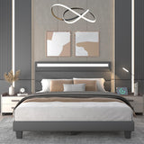 Benevika Queen Size Bed Frame with Charging Station and LED Lights, Modern Upholstered Bed Frame with Headboard, Linen Fabric Beds, Wood Slats, No Box Spring Needed, Easy Assembly, No Noise, Grey Benevika
