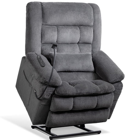 Dual Motor Recliner Chair with Heat & Massage, Power Lift Recliner Chair for Elderly, Infinite Position, Cup Holder, Phone Holder Tray, Detachable Armrests, USB & Type-C Ports, Pillow (Dark Gray, M) SUKACH