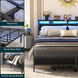 Homieasy Industrial King Size Bed Frame with Smart Charging Station and LED Lights Homieasy