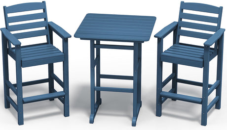 SERWALL Blue Adirondack Bar Chair and Table Set – 3-Piece Outdoor Stools for Patio and Backyard SERWALL