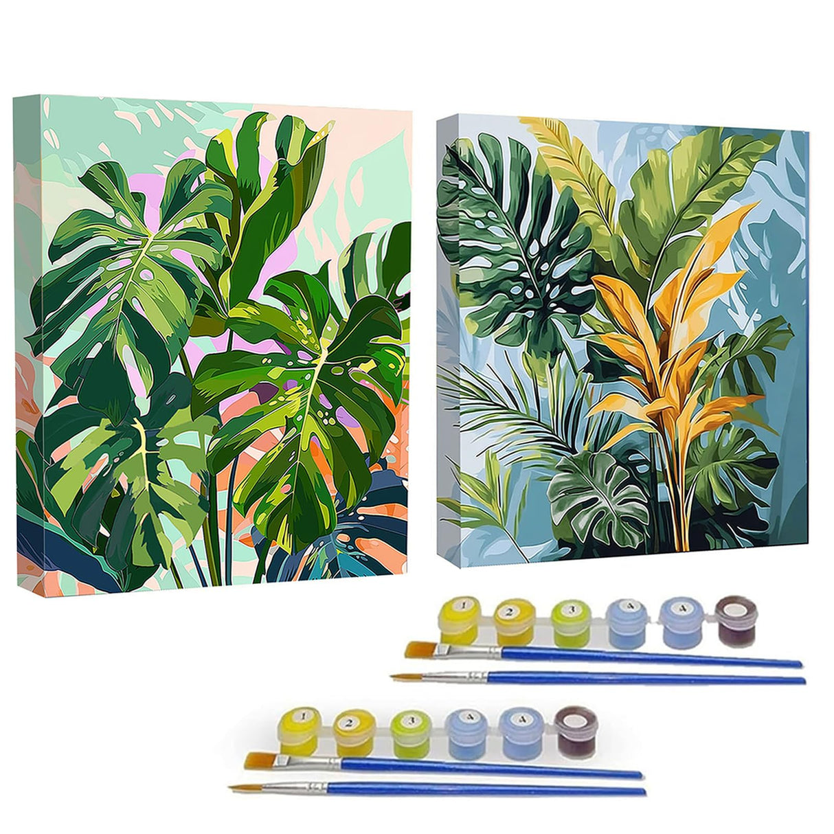 2 Pack Paint by Numbers with Frame,Plants Paint by Numbers Kit for Adults,Plant Painting by Numbers for Beginner on Canvas,Easy Oil Painting Arts Gift Crafts Kits for Home Wall Decor 8x8inch YarnWhimsy