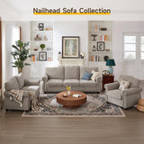 ONBRILL Nailhead Sofa, 66 Inch Small Couch with Rolled Arms, Chenille Fabric Loveseat w/Springs Seat Cushion, Vintage Curved Back, Turned Wood Legs, Comfy Couch for Living Room, Farmhouse, Beige ONBRILL