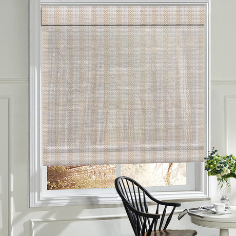 LANTIME Wood Window Roman Shades, Lined Blackout Bamboo Roman Shades Blinds, Easy Installation for Home and Garden, White LANTIME
