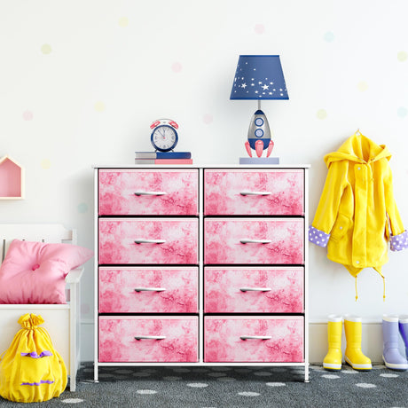 Sorbus Dresser with 8 Drawers - Furniture Storage Chest Tower Unit for Bedroom, Hallway, Closet, Office Organization - Steel Frame, Wood Top, Easy Pull Fabric Bins (8-Drawer, Pink) Sorbus