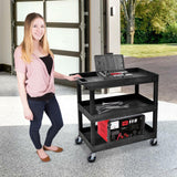 LUXOR EC111-B Tub Storage Cart 3 Shelves - Black,32" x 18" Luxor