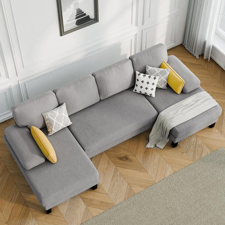 ASAHREE 112'' Corduroy Sectional Couch for Living Room, Modular U- Shape Sleeper Sofa Couch with Double Chaise&Comfy Armrest, Oversized 4 Seat U Shaped Sofa Set for Small Space, Apartment,Gray ASAHREE