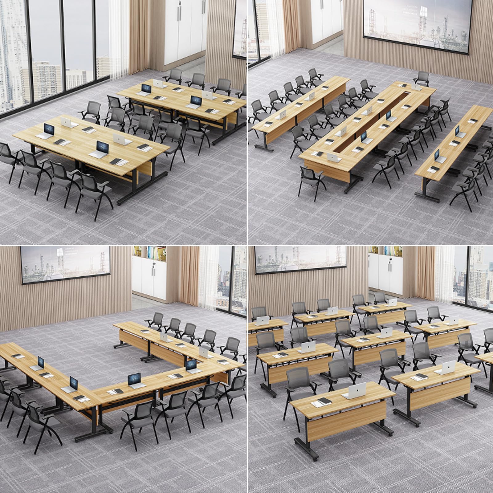 Conference Table, 4 Pack Folding Conference Room Table Flip Top Training Table, Modern Mobile Meeting Table with Lockable Wheels for Office, Classroom, School, 55 x 23.6 x 29.5 inch (4pcs) - WoodArtSupply