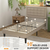 VECELO Twin Size Bed Frame with Adjustable Headboard, Upholstered Button Tufted Platform Bedframe with Wood Slats Support, No Box Spring Needed, Beige VECELO