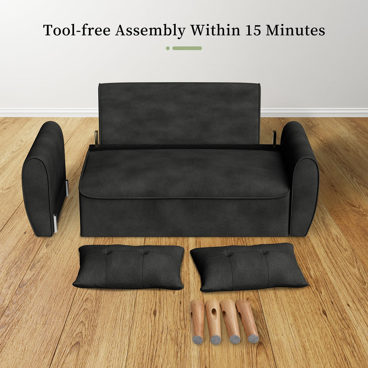 Vongrasig 47" Small Modern Loveseat Sofa, Mid Century Linen Fabric 2-Seat Sofa Couch Tufted Love Seat with Back Cushions and Tapered Legs for Living Room, Bedroom and Small Space (Black) Vongrasig