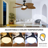 DWVO 52" Tropical Ceiling Fan with Light & Remote, LED Tri-Color Temperature, 5 Blade Ceiling Fans Reversible 6 Speeds w/Quiet DC Motor for Bedroom, Living Room, Dining Room, Patio DWVO
