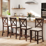 Giantex 24" Bar Stools Set of 4, Farmhouse Counter Height Barstools w/Footrest, Cross Back, Comfortable Linen Cushion, Upholstered Wood Bar Chairs for Kitchen Island Dining Room Cafe, Walnut & Beige Giantex