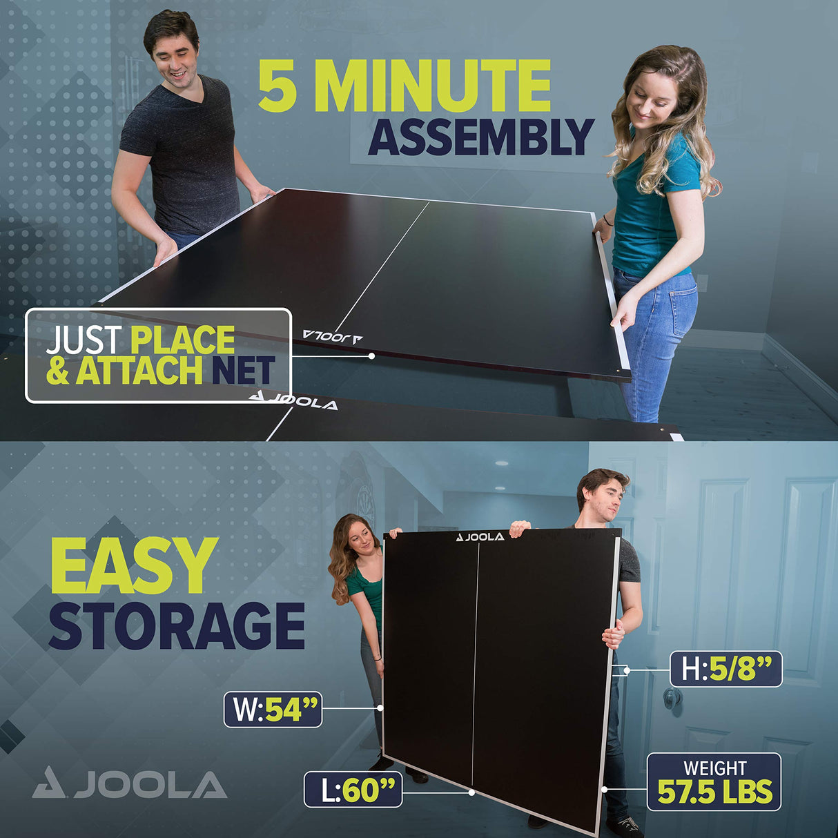 JOOLA Table Tennis Conversion Top with Net Set - Full Sized MDF Ping Pong Table Top for Pool Table - Quick Assembly with Foam Backing to Protect Billiard Table JOOLA