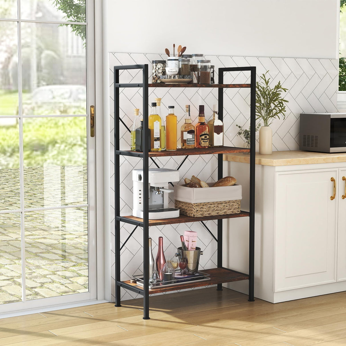Skandiquip Bookshelf, 4 Tier Industrial Bookcase Storage Organizer, Display Shelves for Books/CDs, Bedroom Living Room Home Office, Rustic Brown Skandiquip